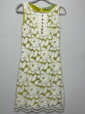 Antonio Melani Green Floral Lace Overlay Shift Dress, Size 2